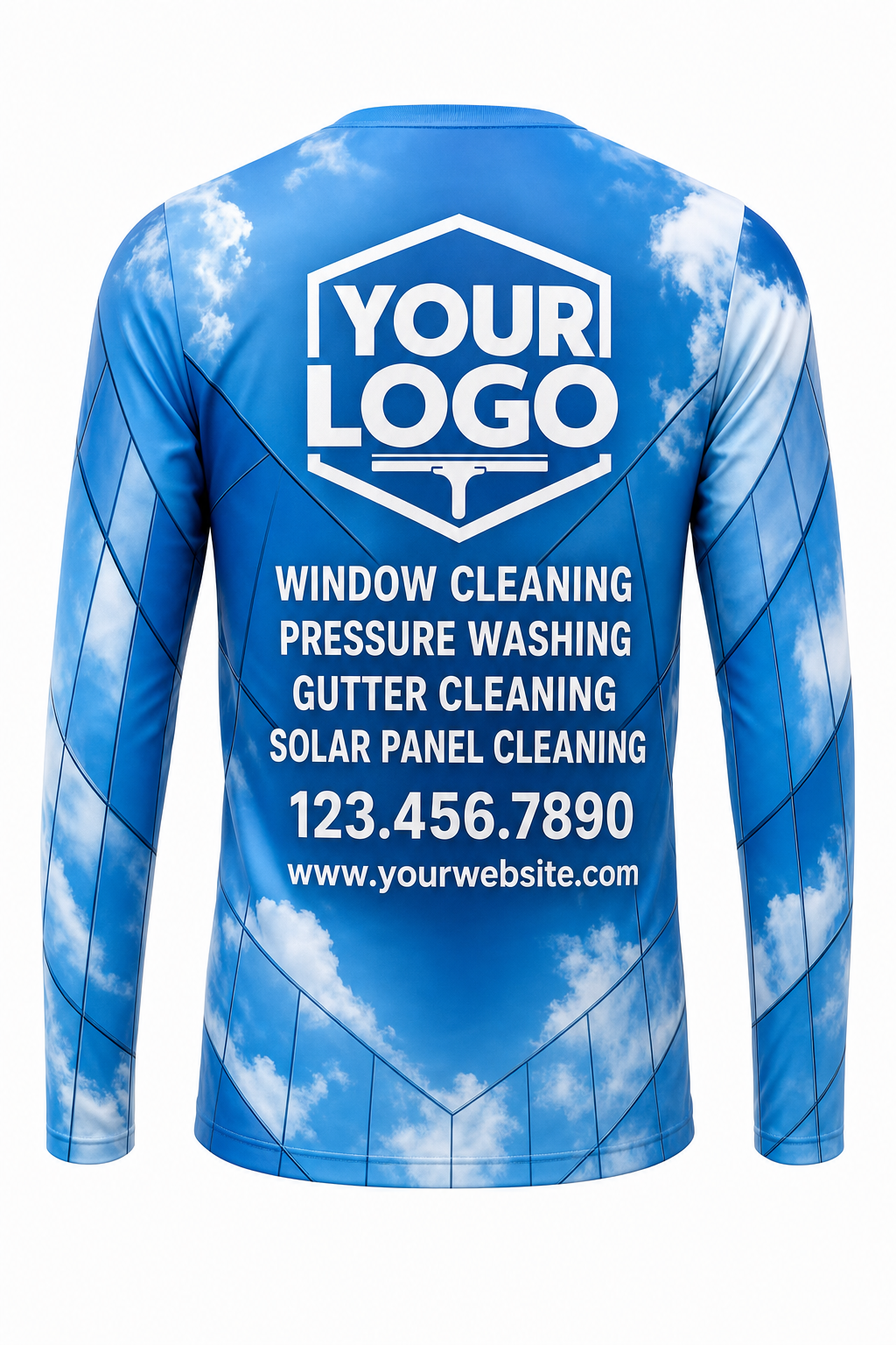 Sky Mirror custom window cleaning crew uniform long-sleeve shirt — back (longsleeve-back)