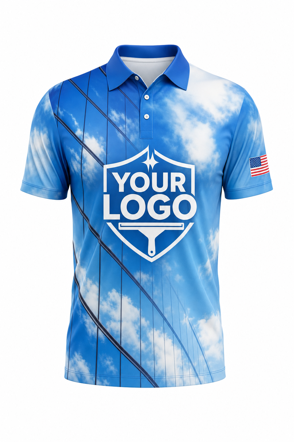 Sky Mirror custom window cleaning crew uniform polo shirt — front (polo-front)