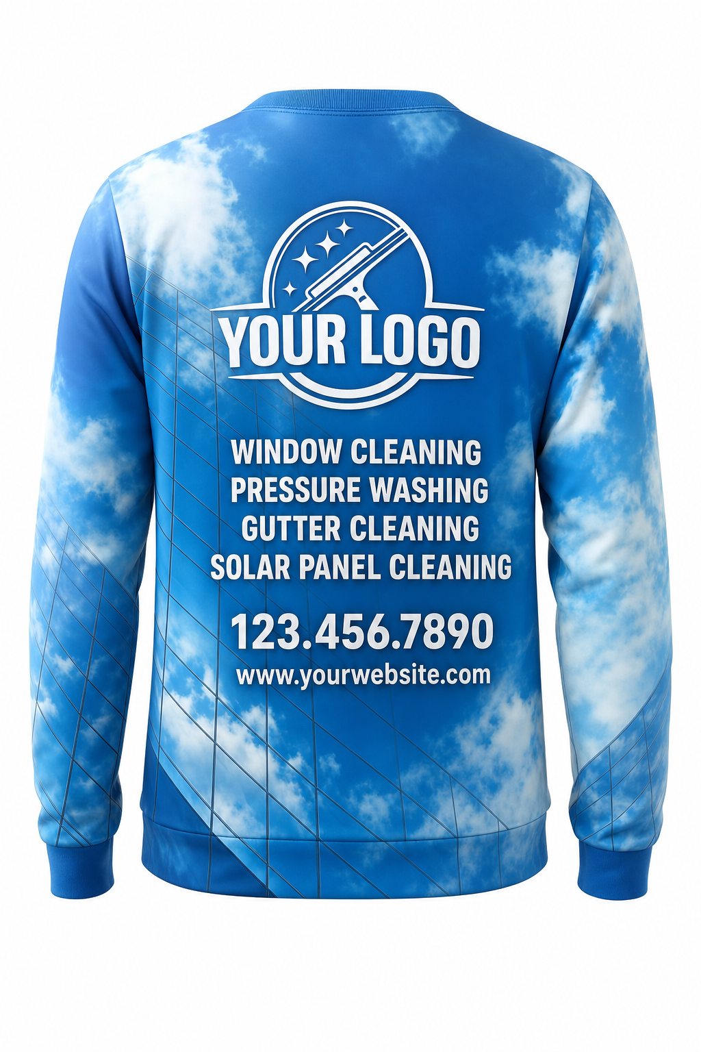 Sky Mirror custom window cleaning crew uniform sweatshirt — back (sweatshirt-back)