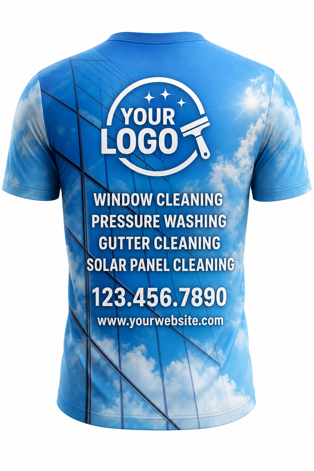 Sky Mirror custom window cleaning crew uniform t-shirt — back (tee-back)