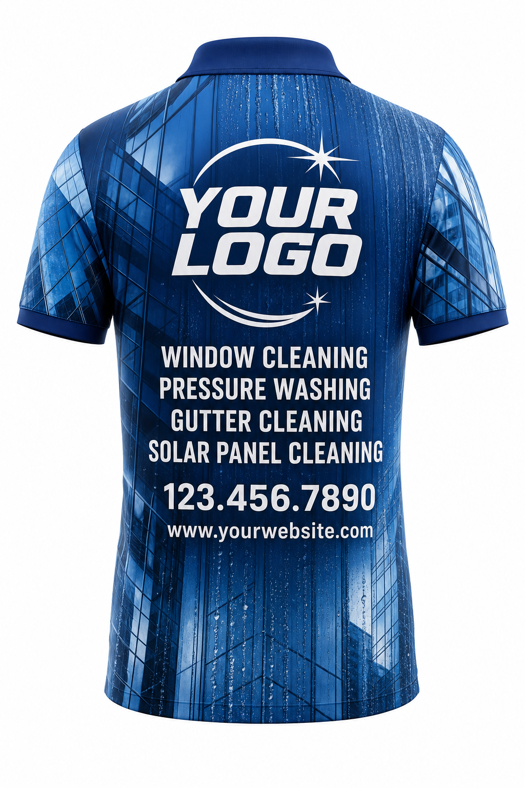 Skyline Reflection custom window cleaning crew uniform polo shirt — back (polo-back)