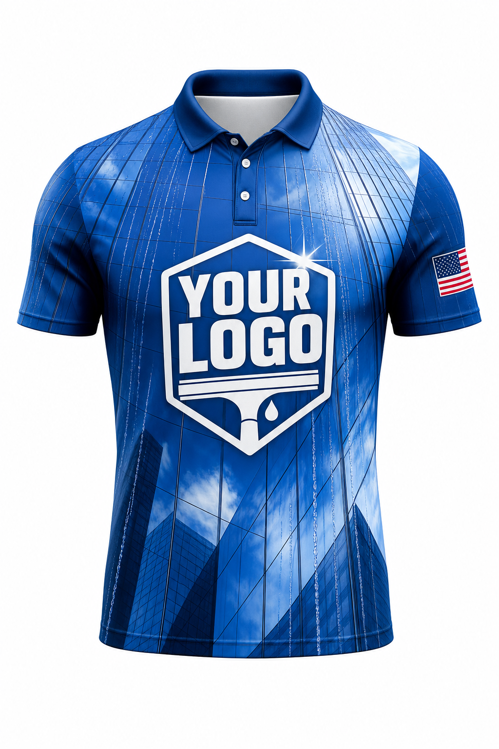 Skyline Reflection custom window cleaning crew uniform polo shirt — front (polo-front)
