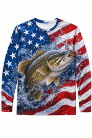 American Flag Smallmouth Bass Fishing Shirt - custom crew uniform