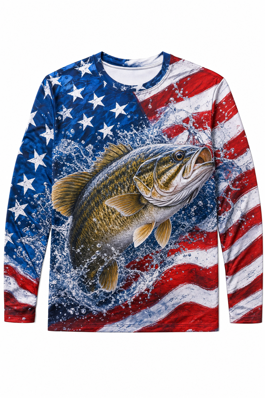 American Flag Smallmouth Bass Fishing Shirt - custom crew uniform