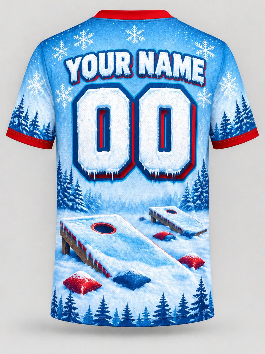 Snowy Boards custom cornhole team jersey, back