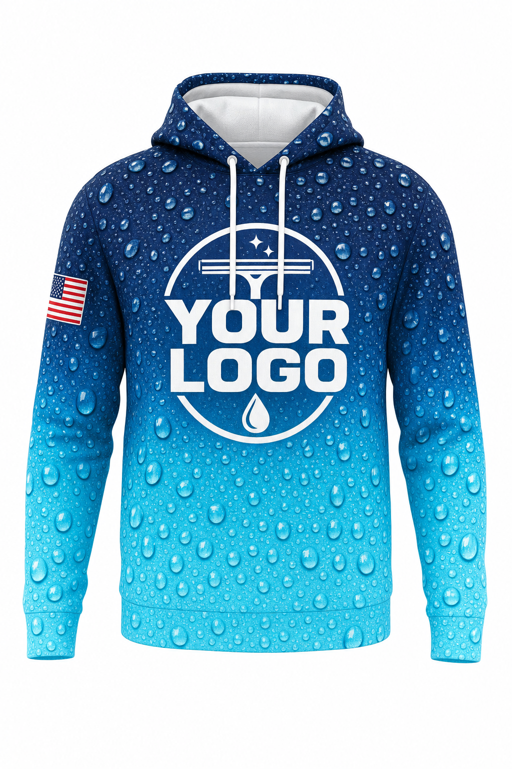 Droplet Fade custom window cleaning crew uniform hoodie — front (hoodie-front)