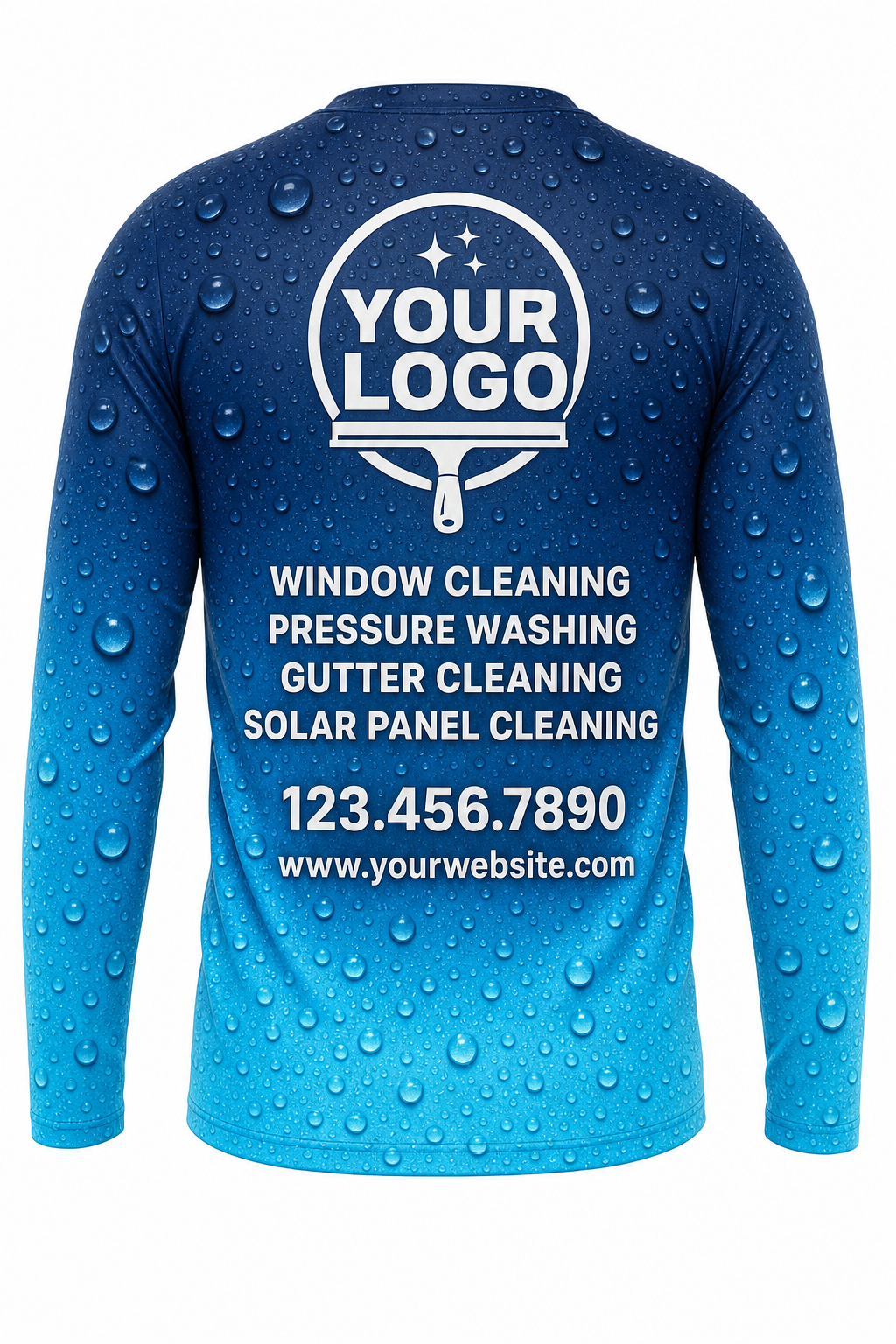 Droplet Fade custom window cleaning crew uniform long-sleeve shirt — back (longsleeve-back)