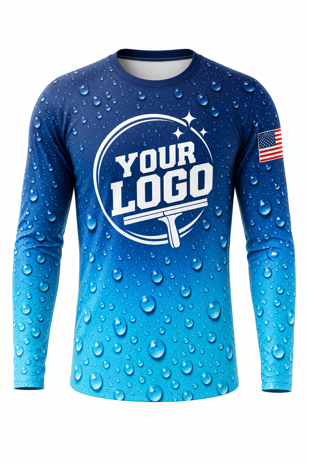 Droplet Fade custom window cleaning crew uniform long-sleeve shirt — front (longsleeve-front)