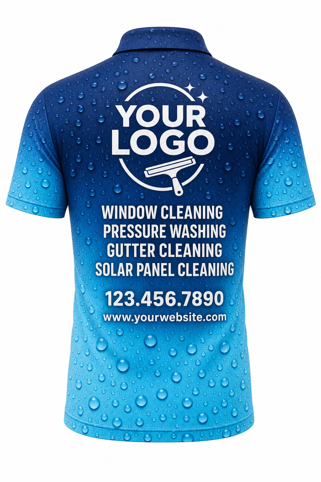 Droplet Fade custom window cleaning crew uniform polo shirt — back (polo-back)
