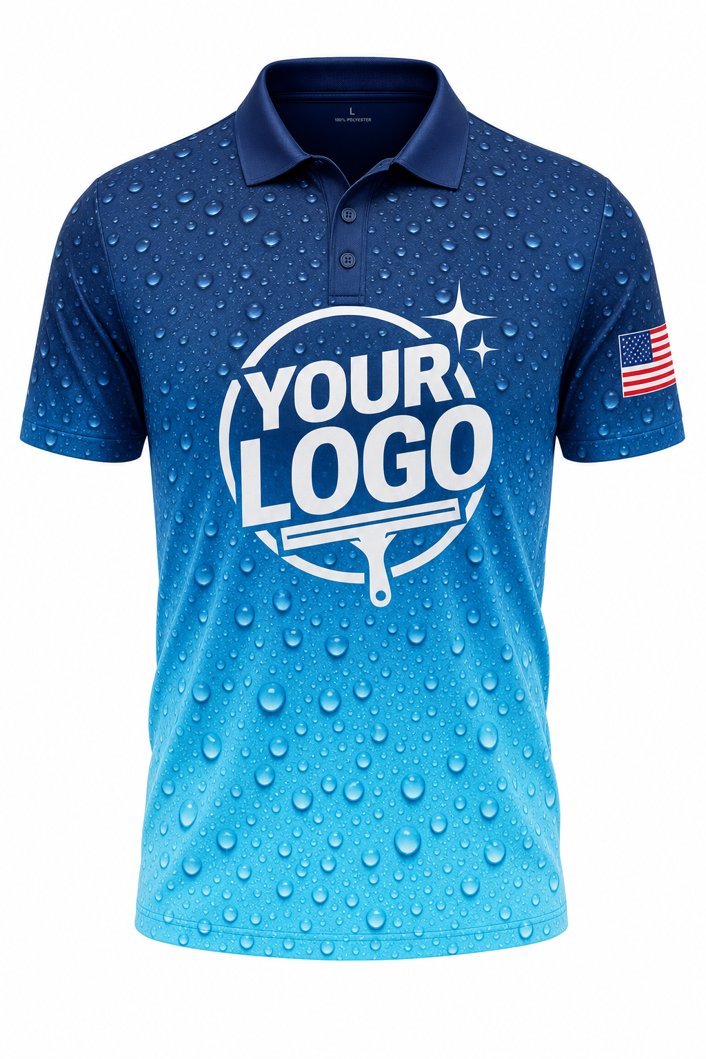 Droplet Fade custom window cleaning crew uniform polo shirt — front (polo-front)