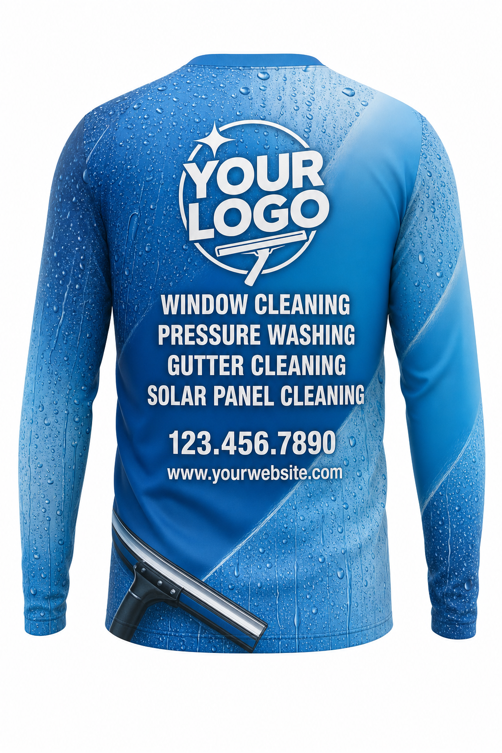 Squeegee Streaks custom window cleaning crew uniform long-sleeve shirt — back (longsleeve-back)