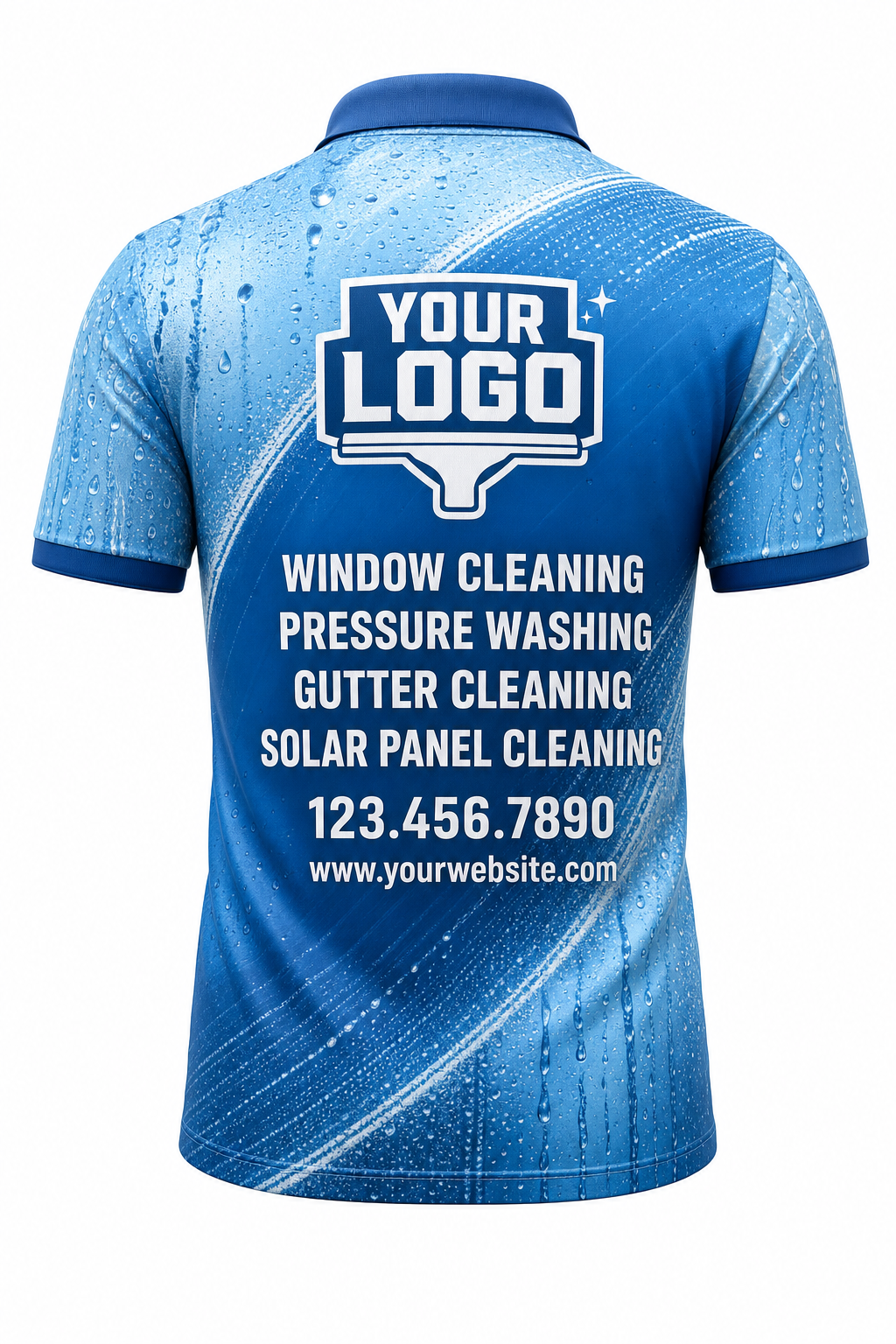 Squeegee Streaks custom window cleaning crew uniform polo shirt — back (polo-back)