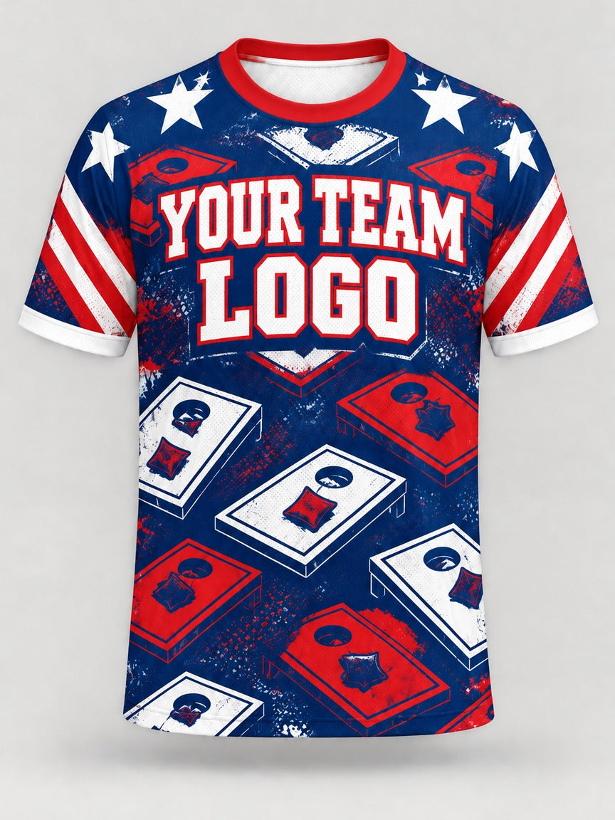 Stars and Boards custom cornhole team jersey, front