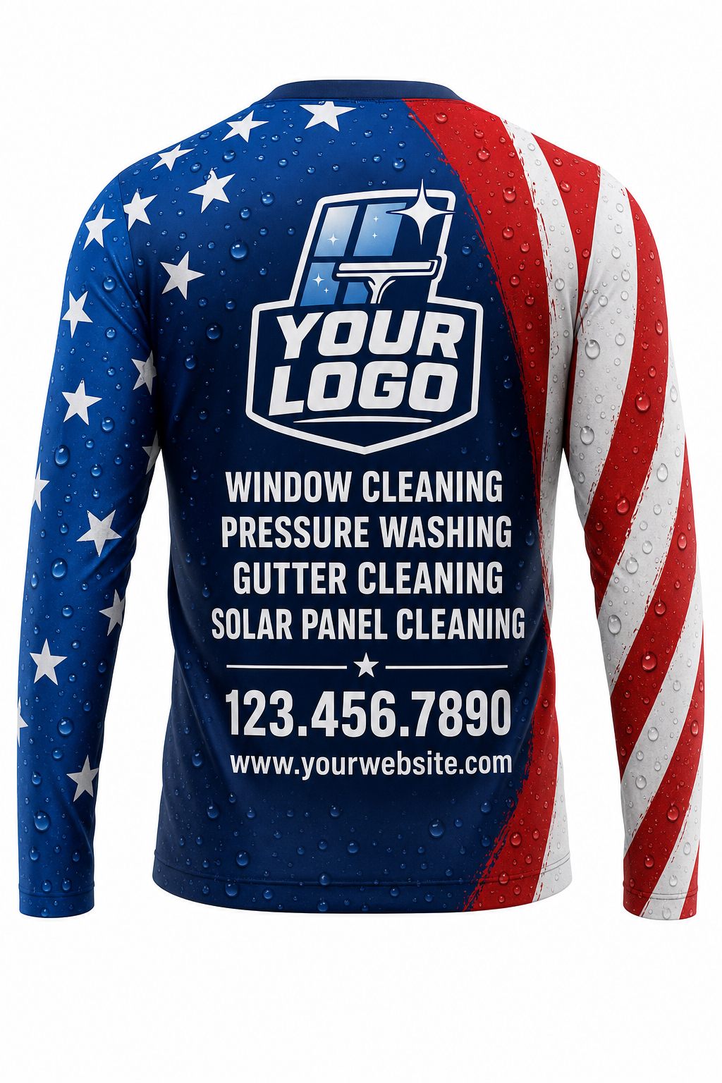 Stars & Stripes custom window cleaning crew uniform long-sleeve shirt — back (longsleeve-back)