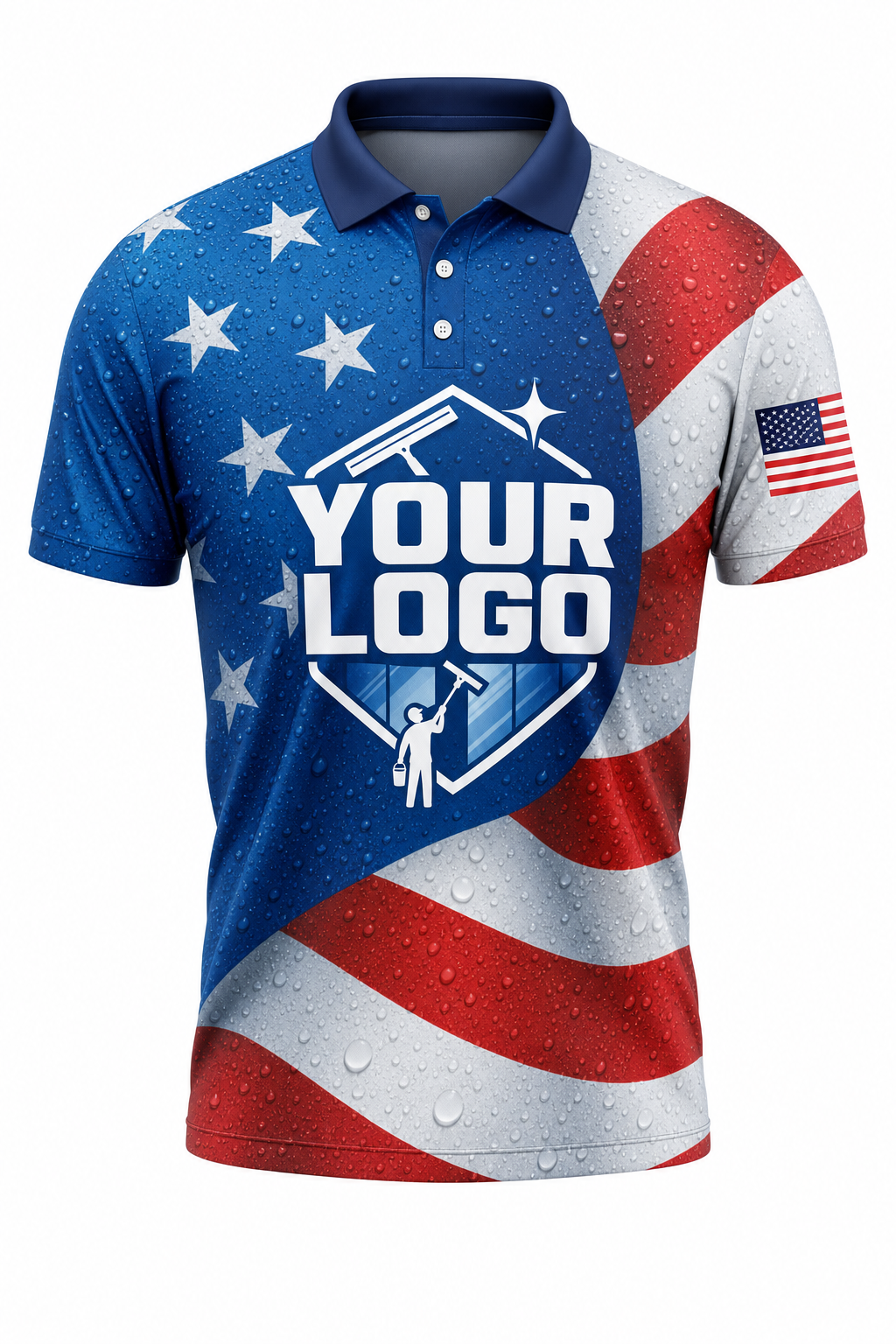 Stars & Stripes custom window cleaning crew uniform polo shirt — front (polo-front)