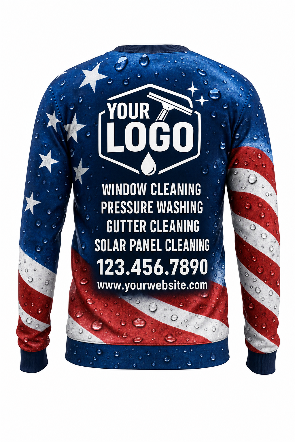 Stars & Stripes custom window cleaning crew uniform sweatshirt — back (sweatshirt-back)