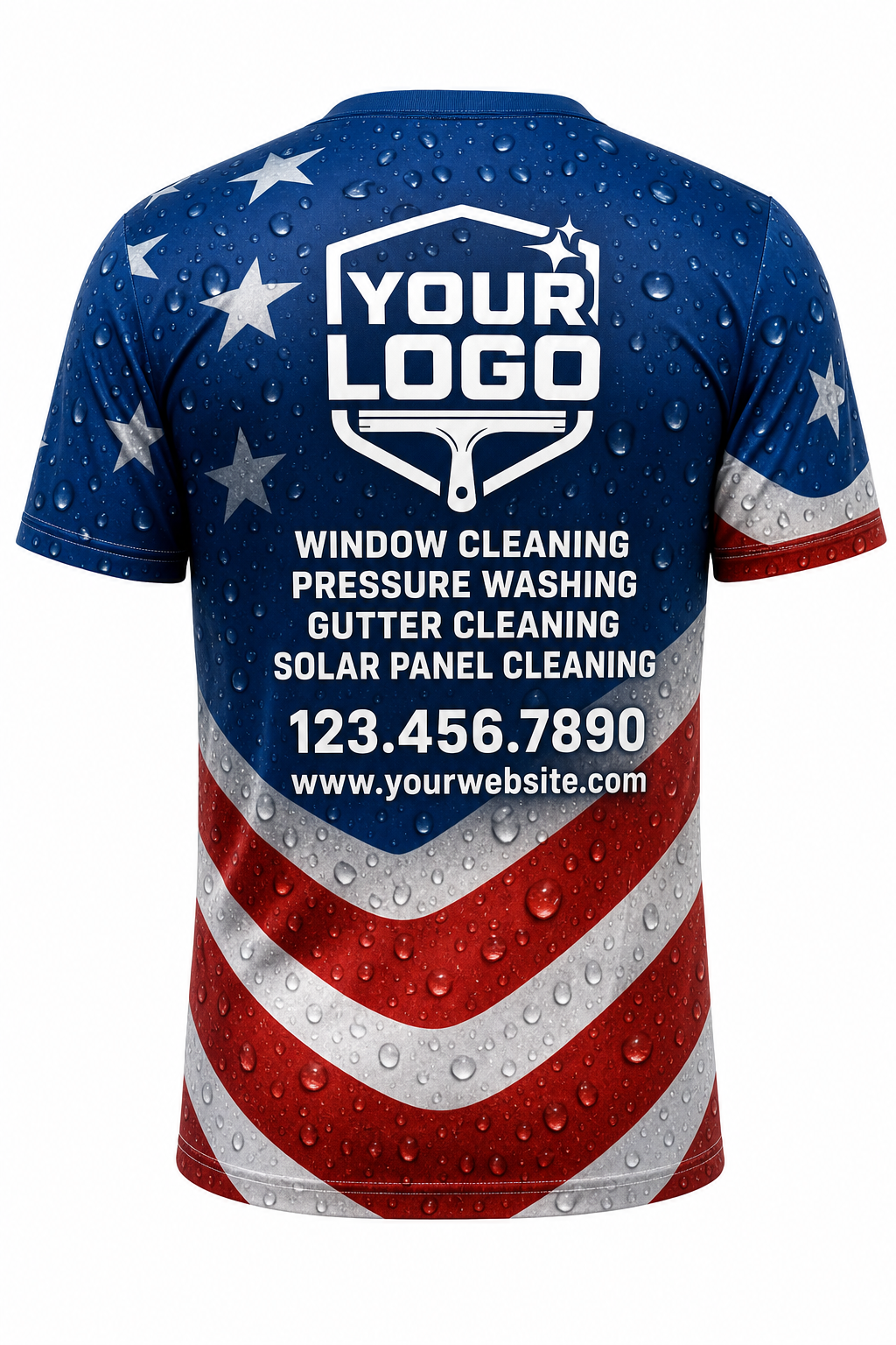 Stars & Stripes custom window cleaning crew uniform t-shirt — back (tee-back)