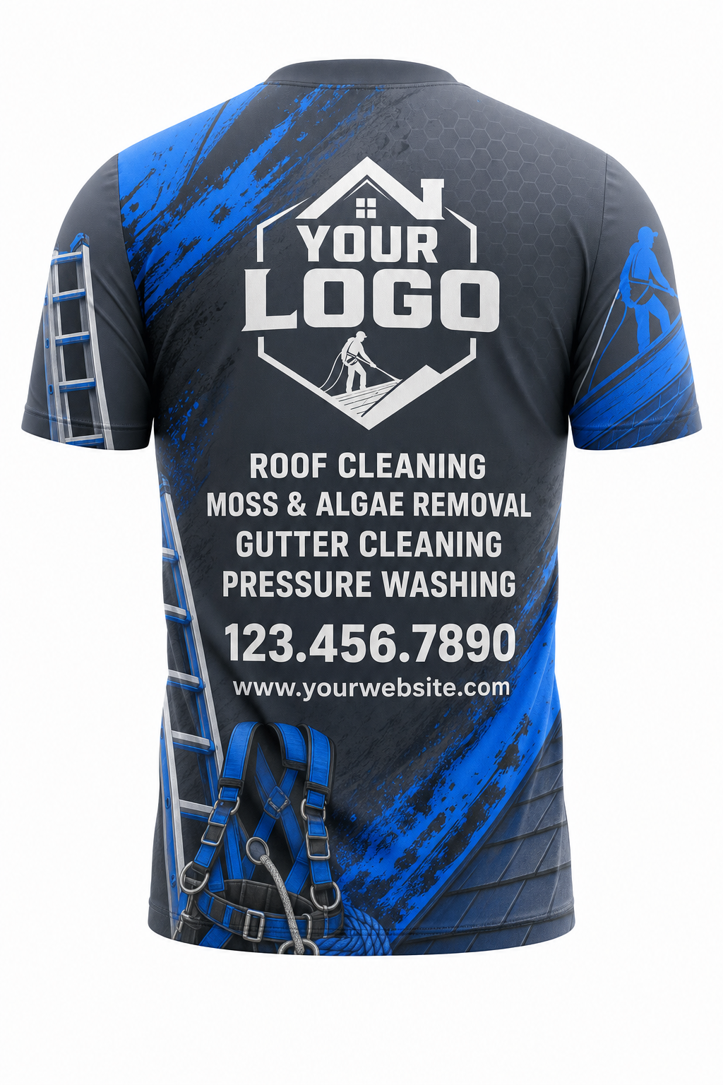 Steel Roof Gear custom roof cleaning crew uniform t-shirt — back (tee-back)