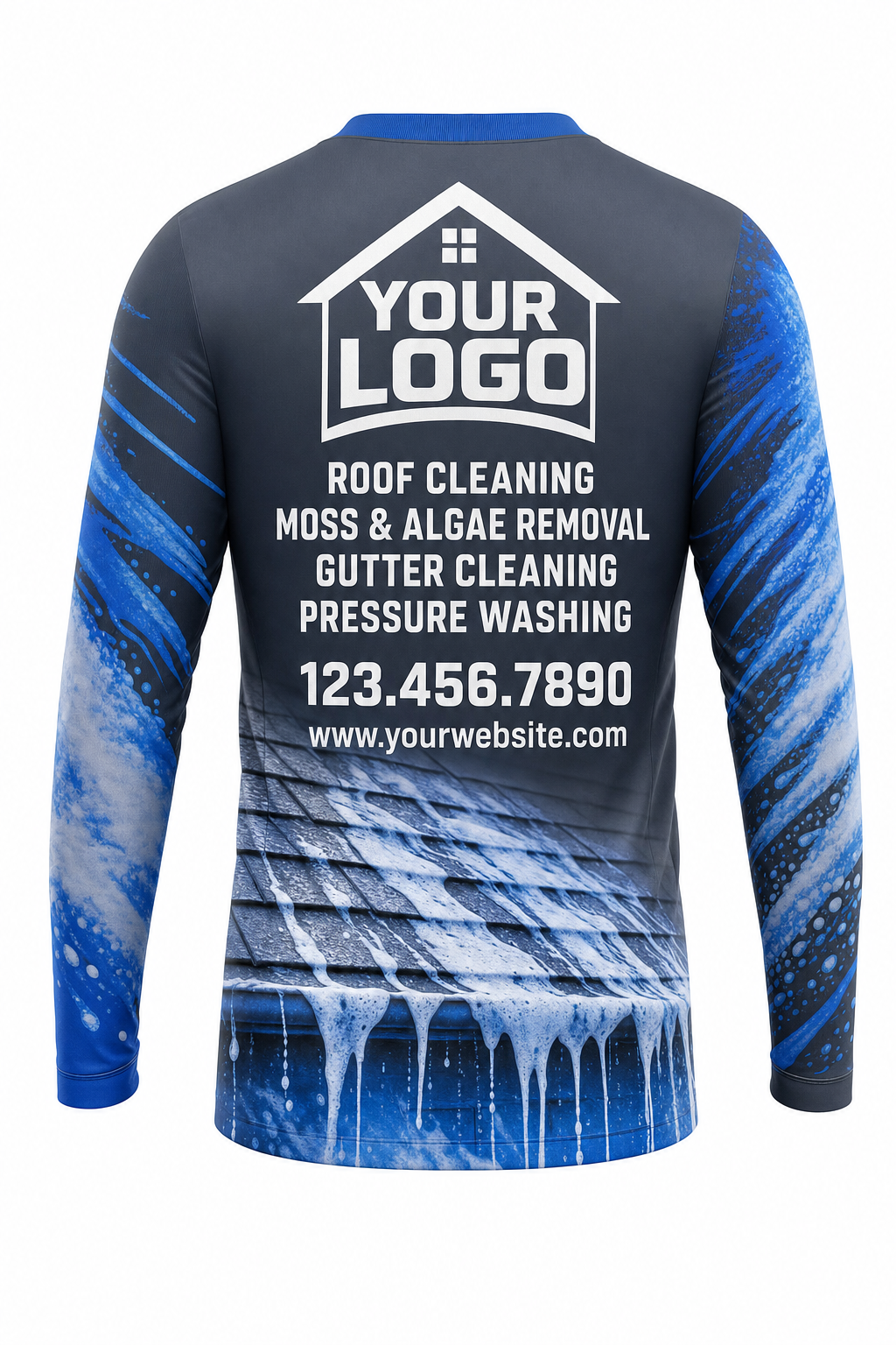 Steel Soft-Wash custom roof cleaning crew uniform long-sleeve shirt — back (longsleeve-back)