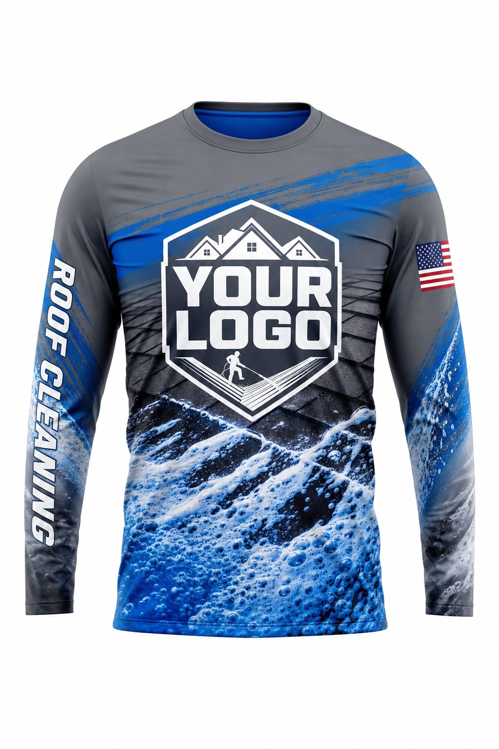 Steel Soft-Wash custom roof cleaning crew uniform long-sleeve shirt — front (longsleeve-front)