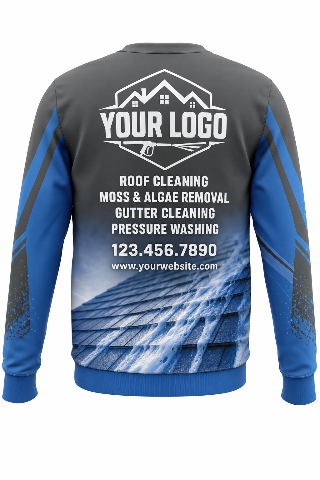 Steel Soft-Wash custom roof cleaning crew uniform sweatshirt — back (sweatshirt-back)