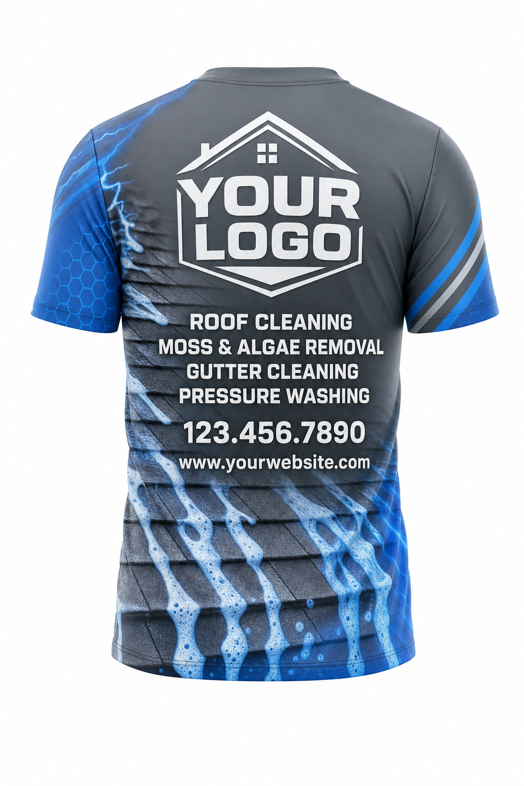 Steel Soft-Wash custom roof cleaning crew uniform t-shirt — back (tee-back)