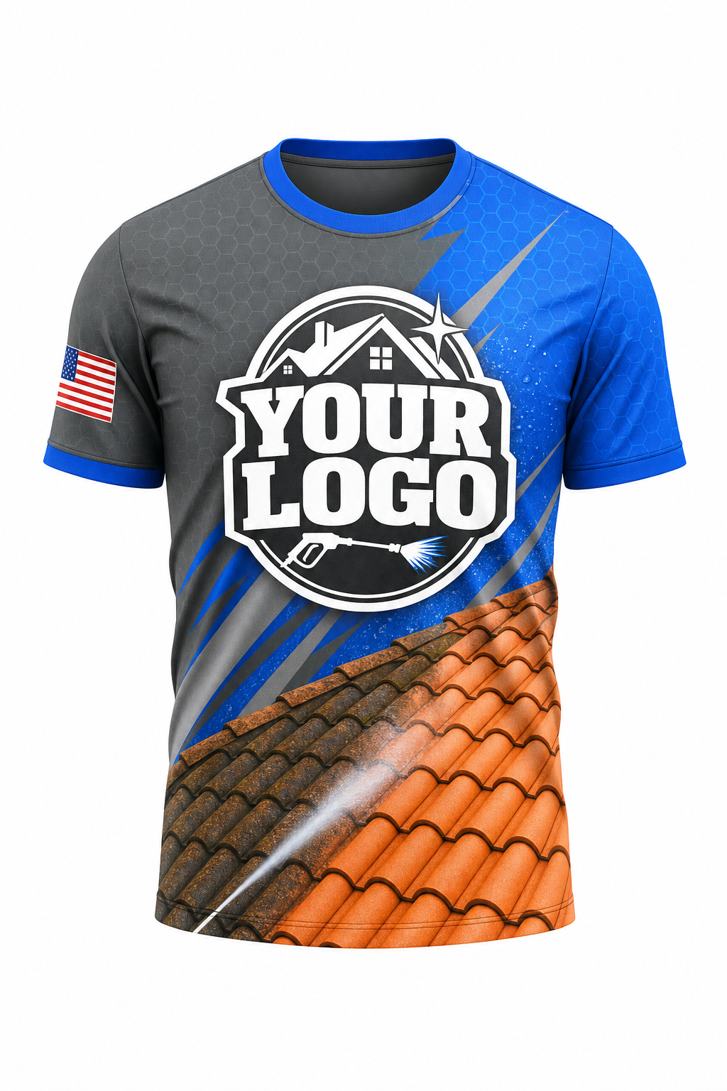 Steel Tile custom roof cleaning crew uniform t-shirt — front (tee-front)