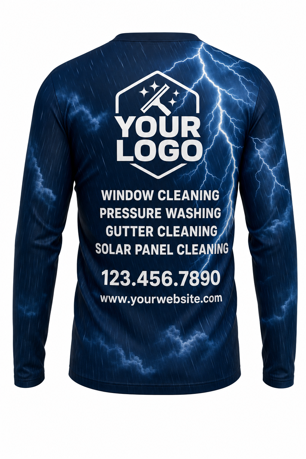 Storm Surge custom window cleaning crew uniform long-sleeve shirt — back (longsleeve-back)