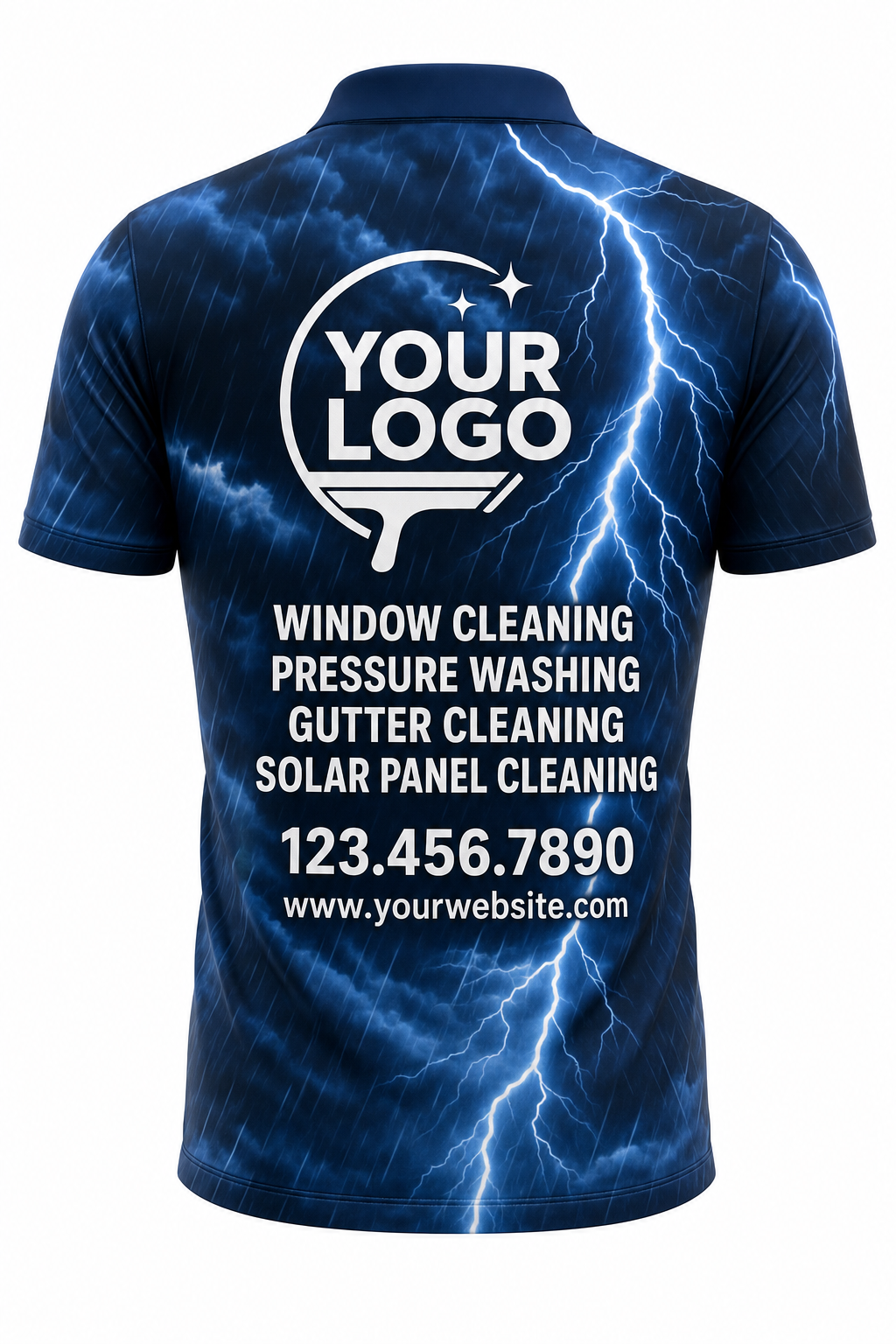 Storm Surge custom window cleaning crew uniform polo shirt — back (polo-back)