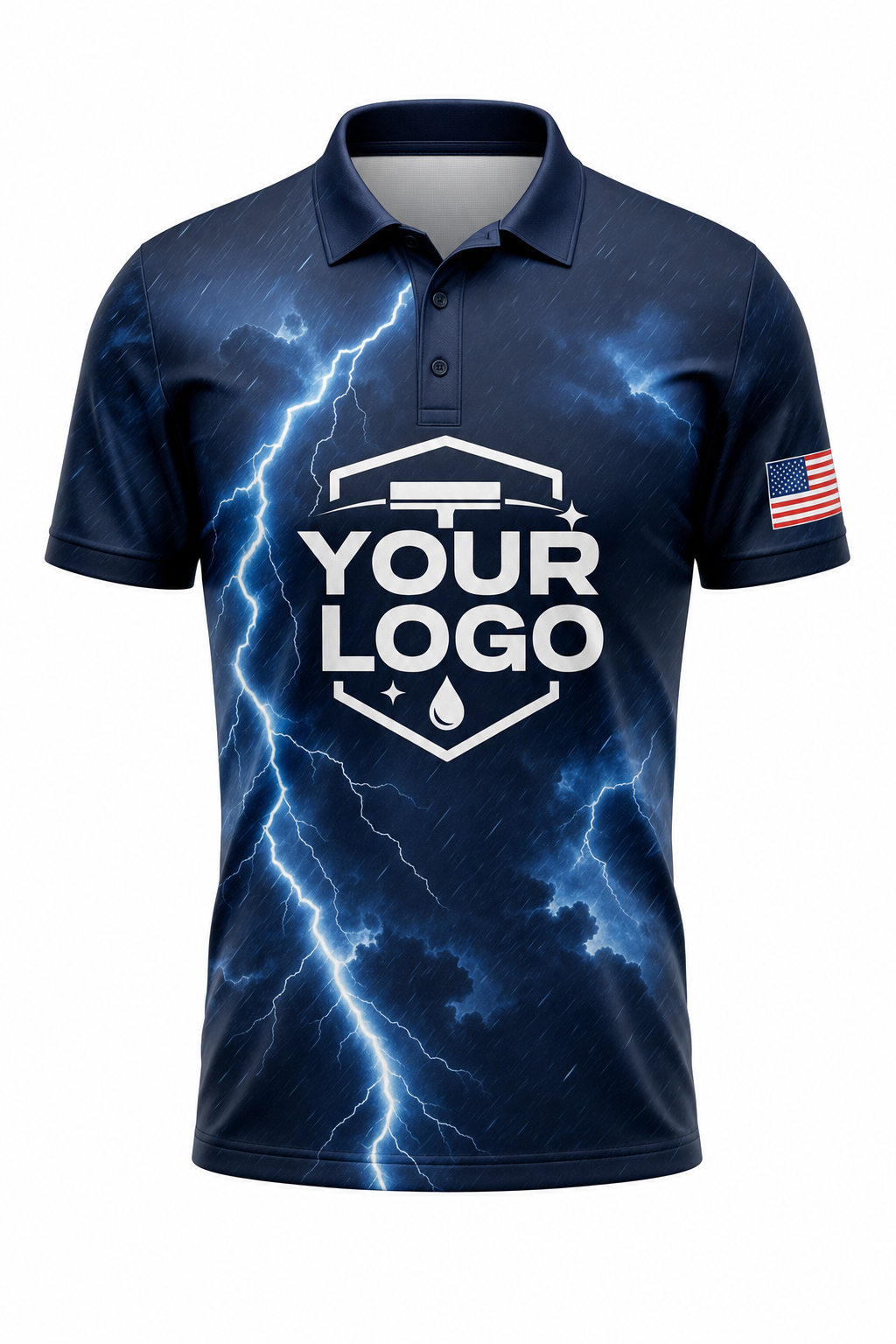Storm Surge custom window cleaning crew uniform polo shirt — front (polo-front)