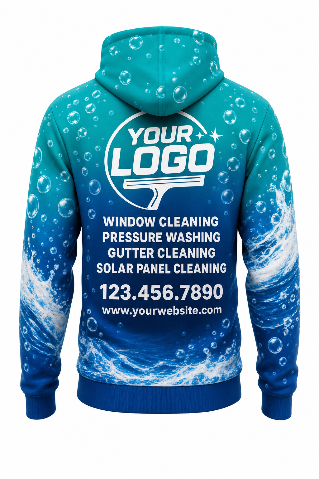 Bubble Wave custom window cleaning crew uniform hoodie — back (hoodie-back)