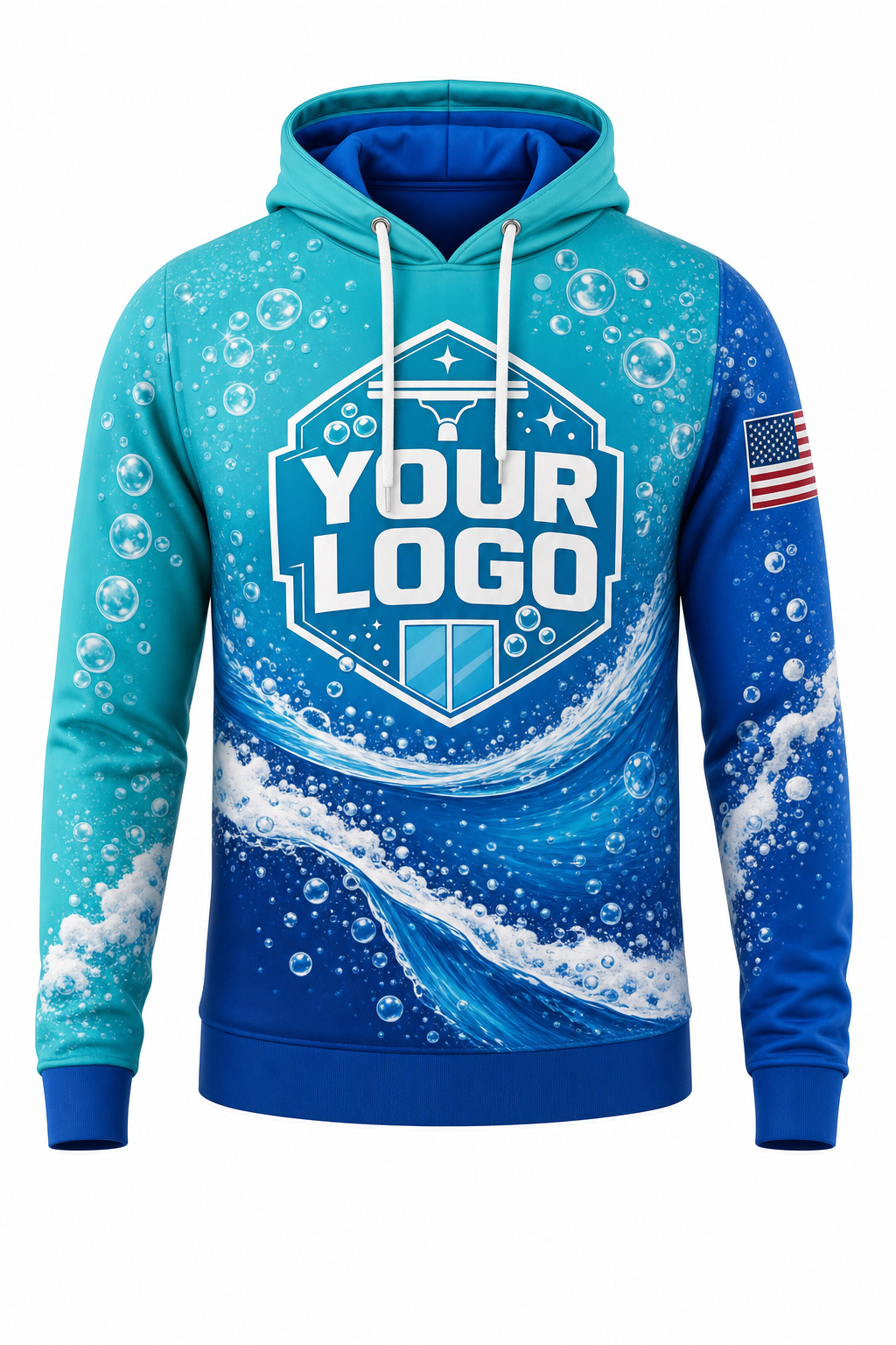 Bubble Wave custom window cleaning crew uniform hoodie — front (hoodie-front)