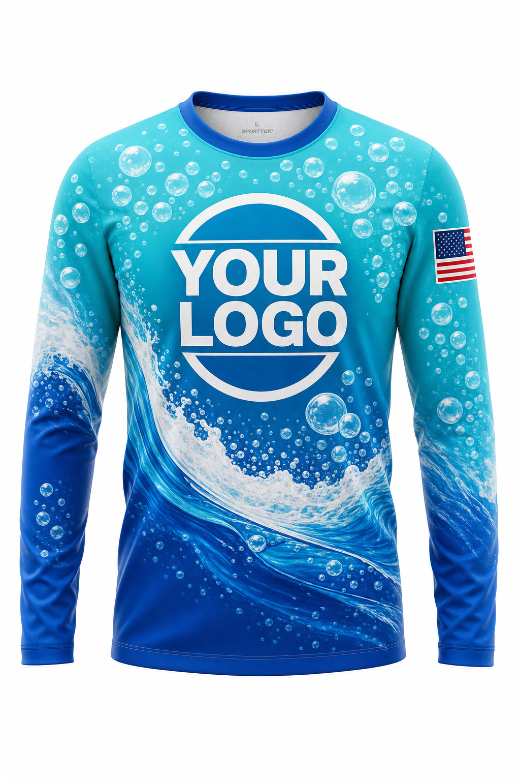 Bubble Wave custom window cleaning crew uniform long-sleeve shirt — front (longsleeve-front)
