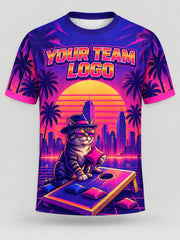Synthwave Tabby custom cornhole team jersey, front