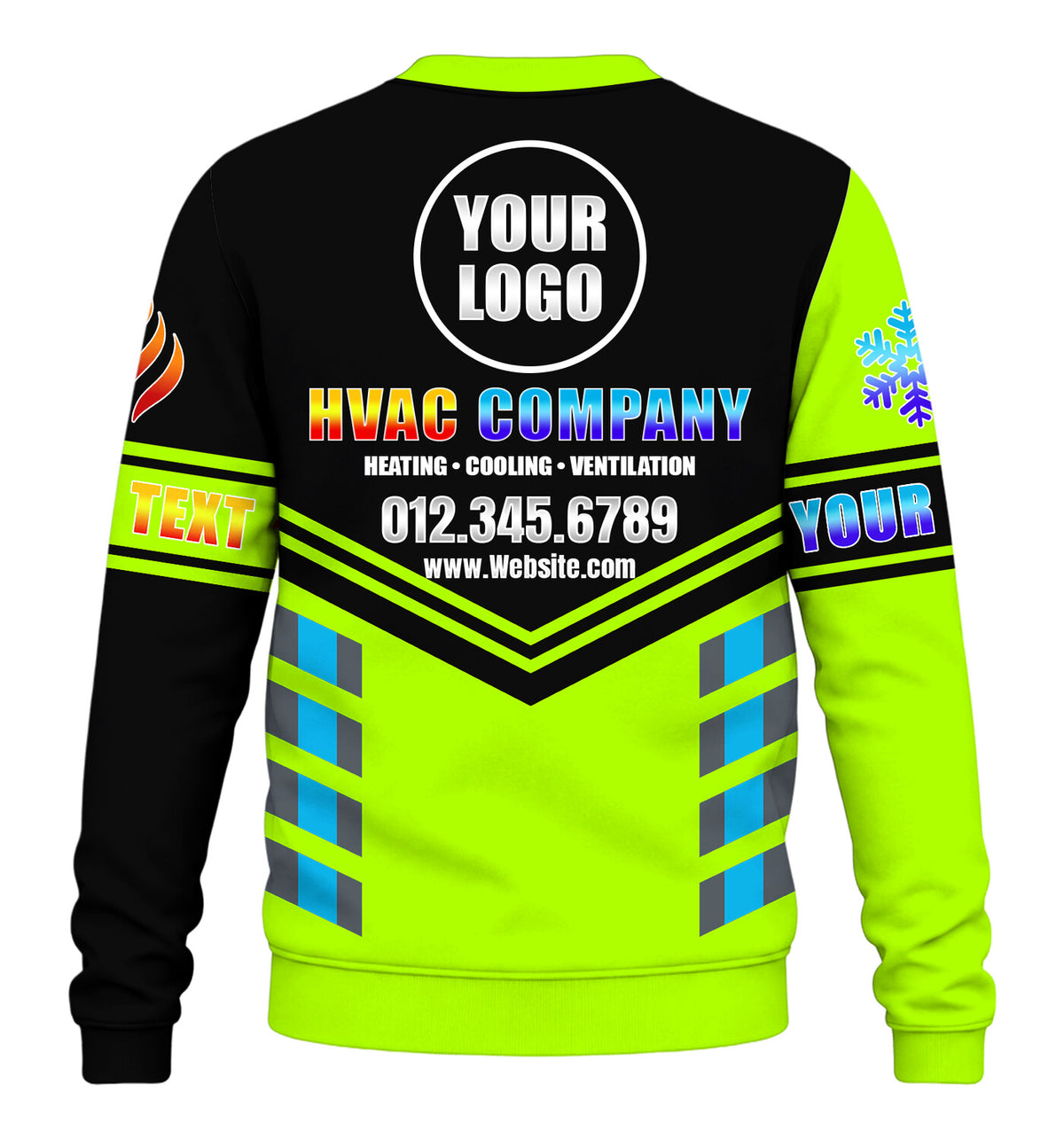 Pro Split custom HVAC long sleeve shirt – lime – back
