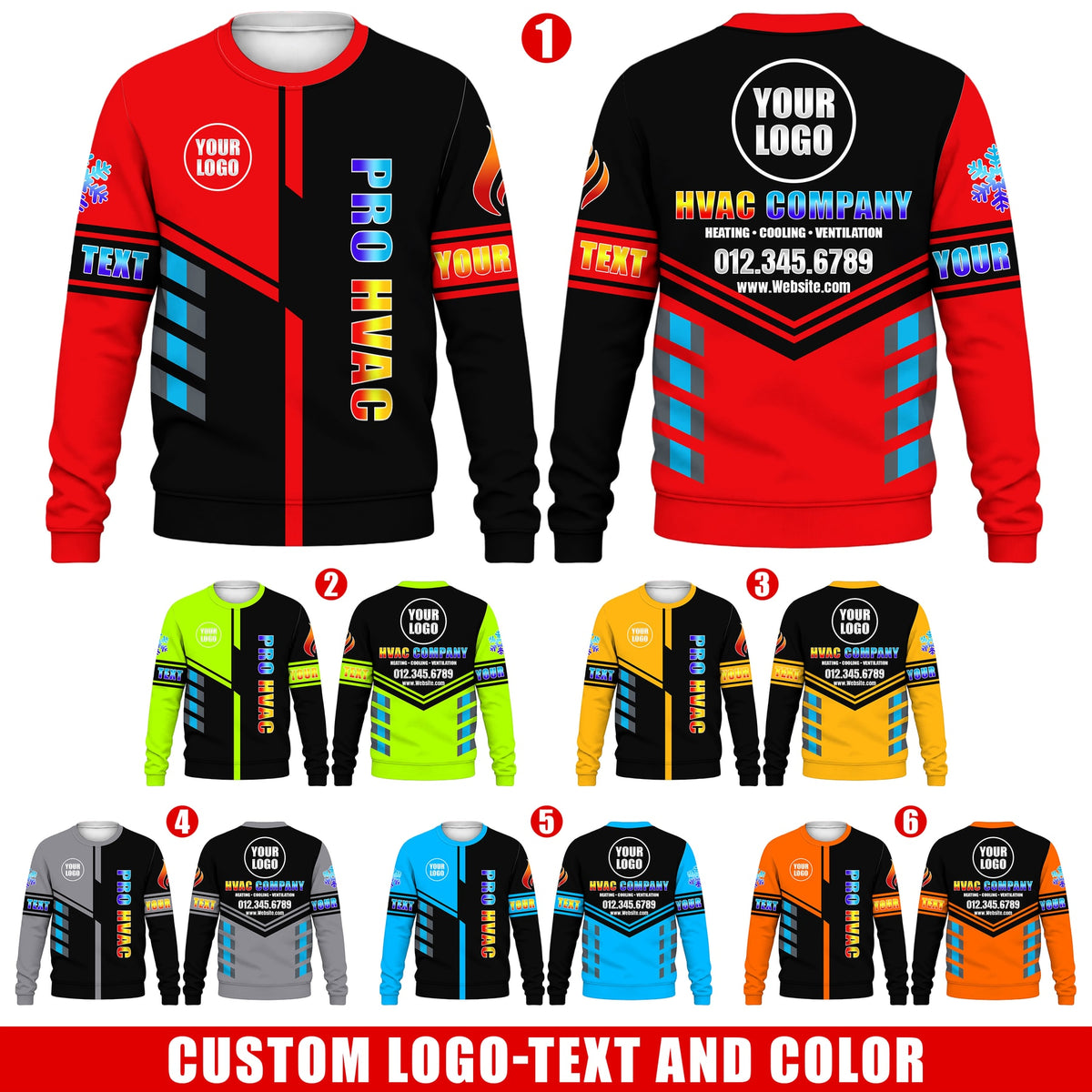 Pro Split custom HVAC long sleeve shirt – six color overview