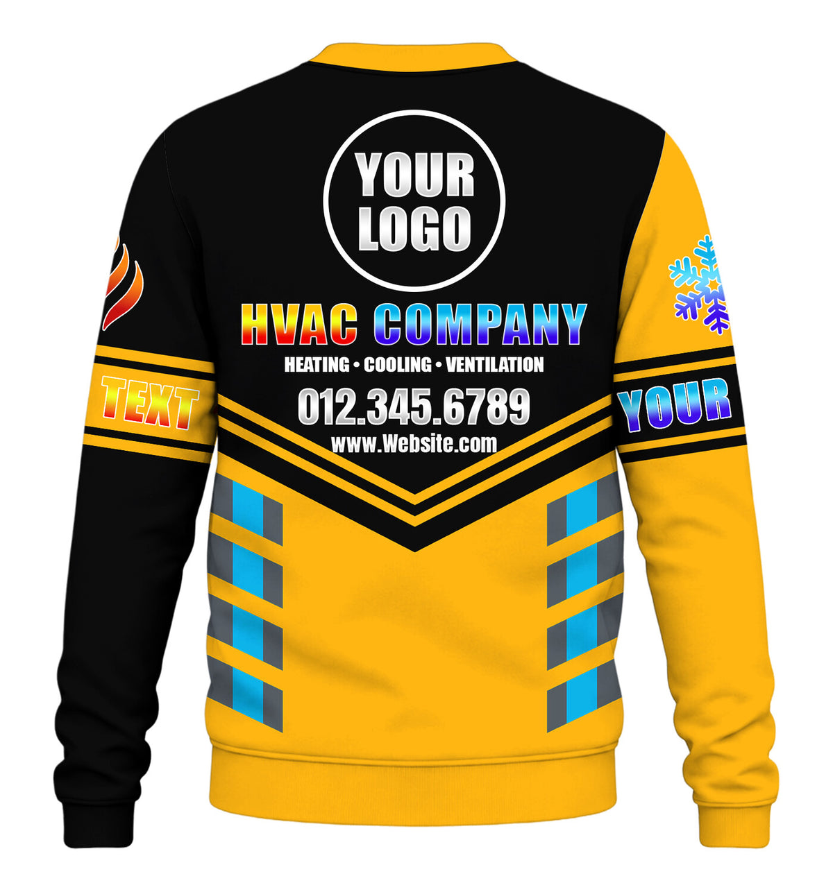 Pro Split custom HVAC long sleeve shirt – yellow – back