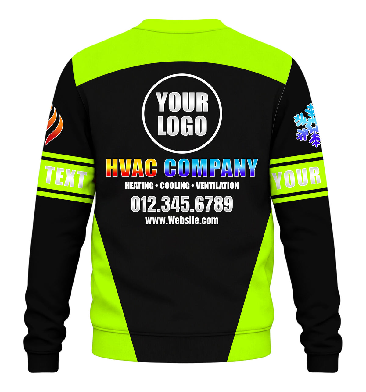 Shoulder Stripe custom HVAC long sleeve shirt – lime – back