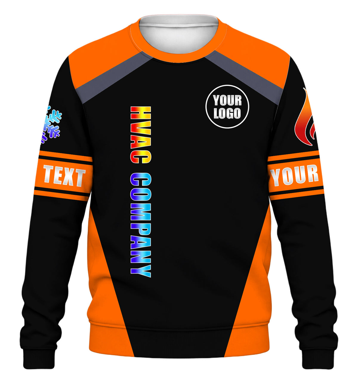 Shoulder Stripe custom HVAC long sleeve shirt – orange – front