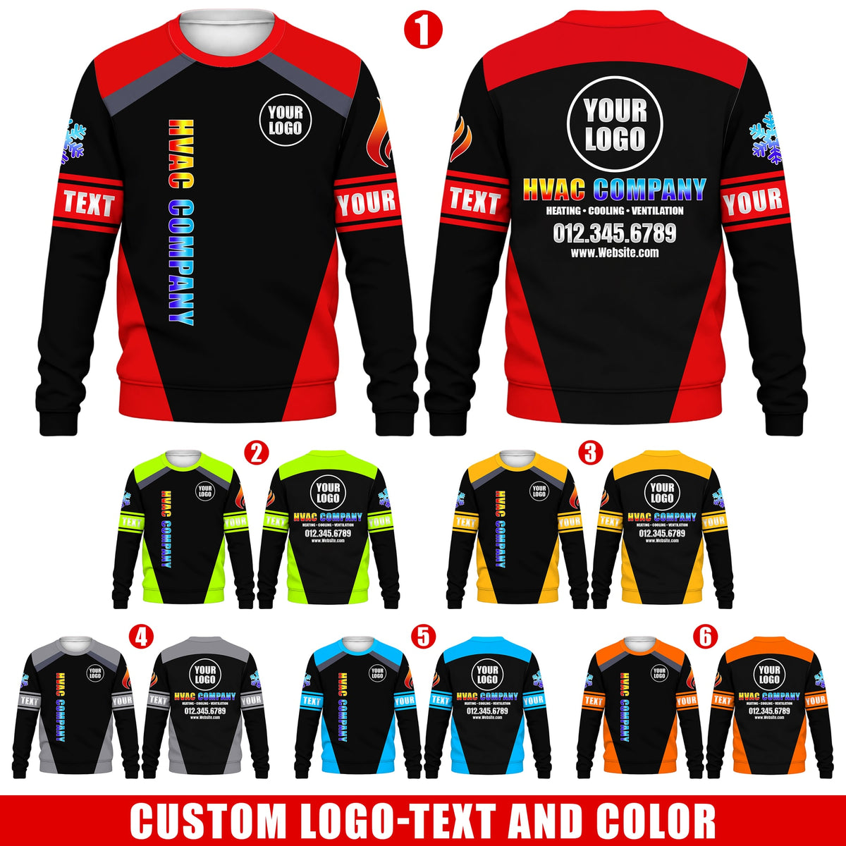 Shoulder Stripe custom HVAC long sleeve shirt – six color overview