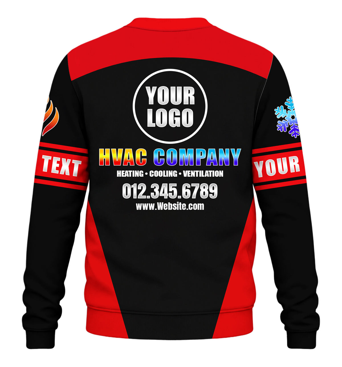 Shoulder Stripe custom HVAC long sleeve shirt – red – back