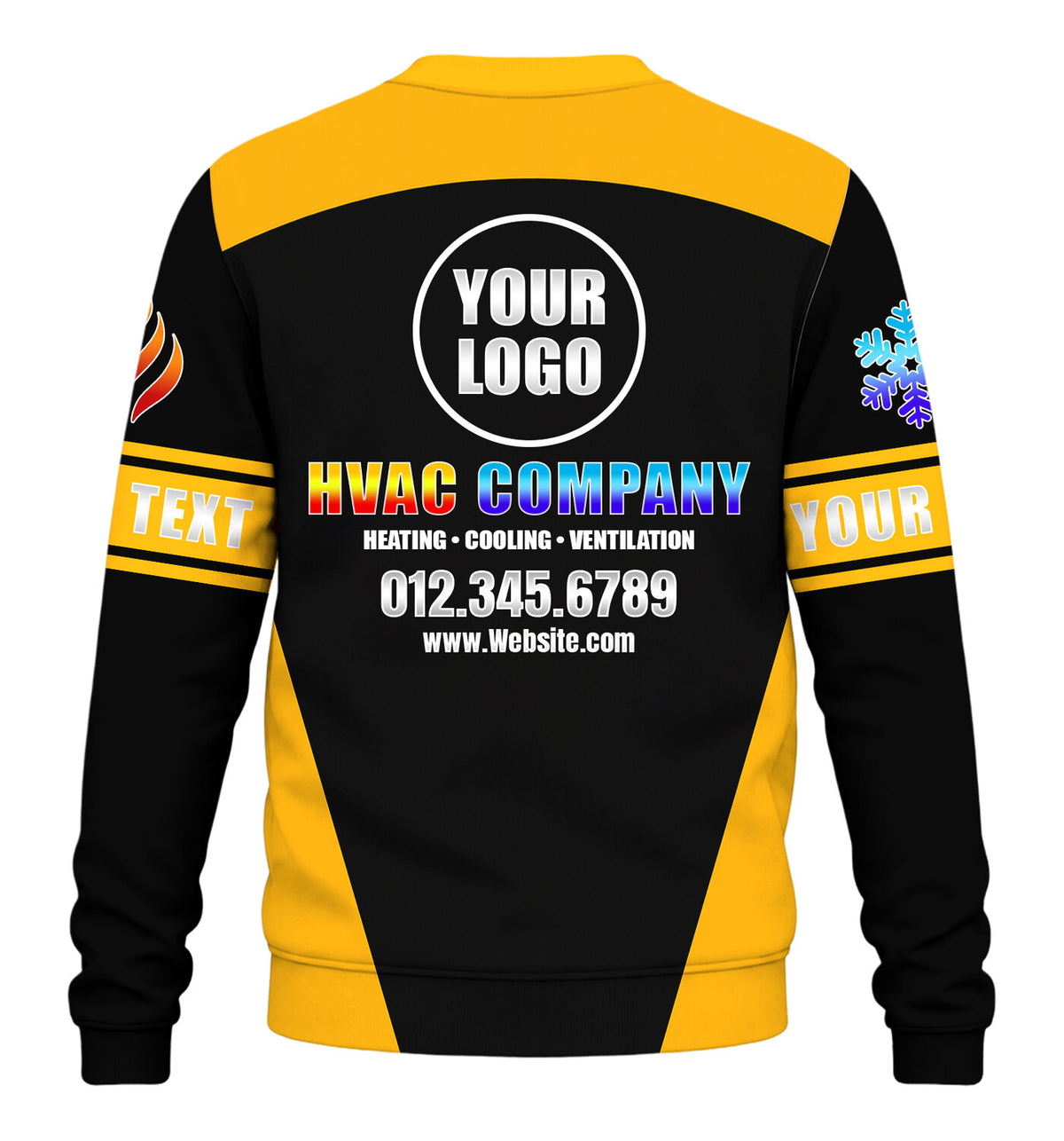 Shoulder Stripe custom HVAC long sleeve shirt – yellow – back