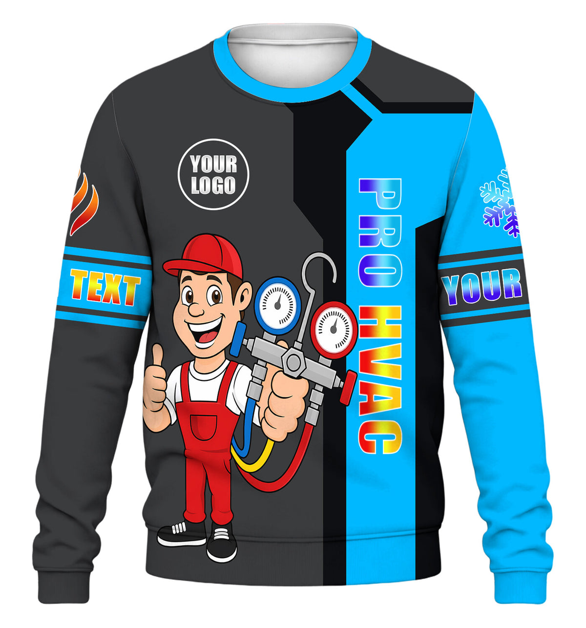 HVAC Technician custom HVAC long sleeve shirt – blue – front