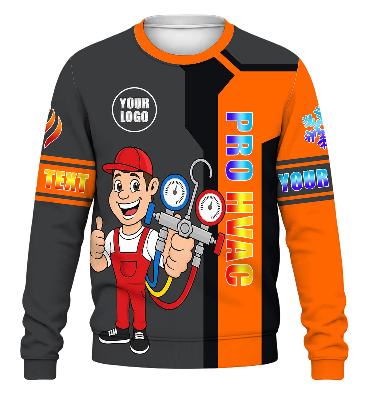 HVAC Technician custom HVAC long sleeve shirt – orange – front