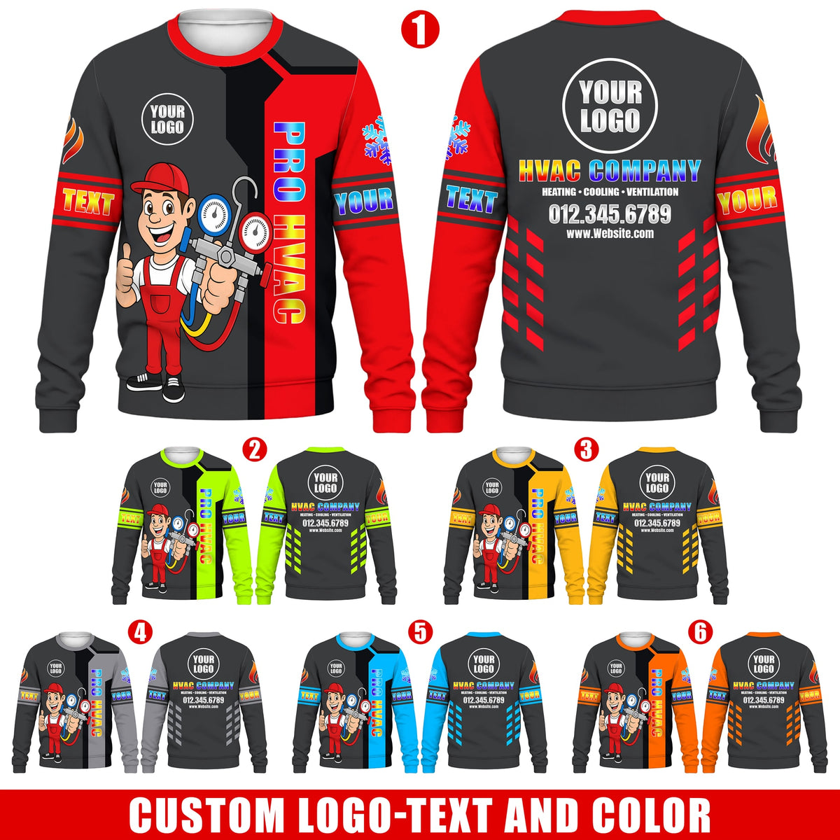 HVAC Technician custom HVAC long sleeve shirt – six color overview