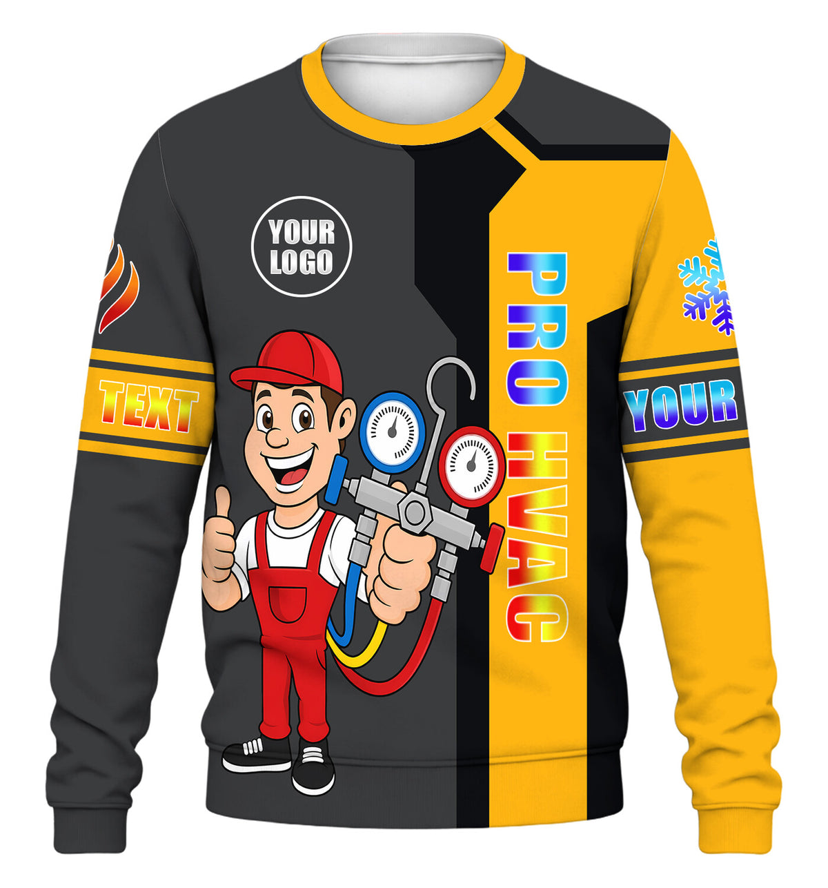 HVAC Technician custom HVAC long sleeve shirt – yellow – front
