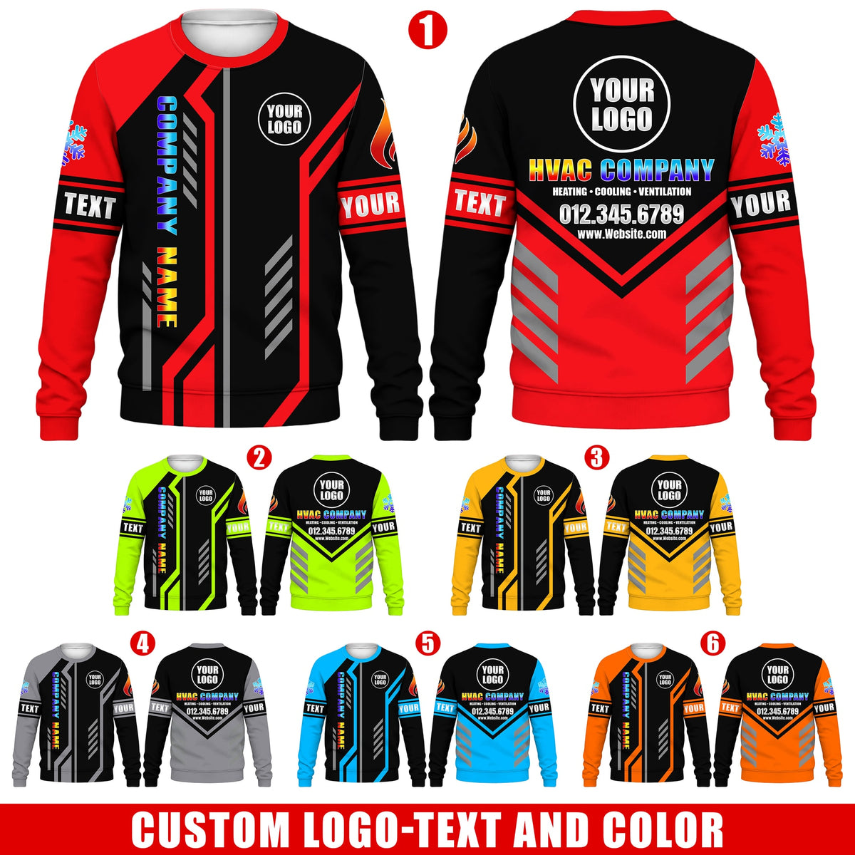 Precision Stripe custom HVAC long sleeve shirt – six color overview