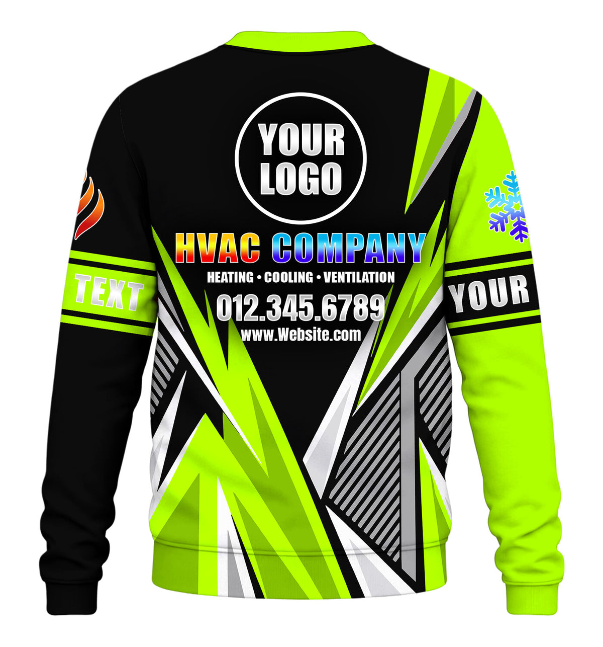 Lightning custom HVAC long sleeve shirt – lime – back