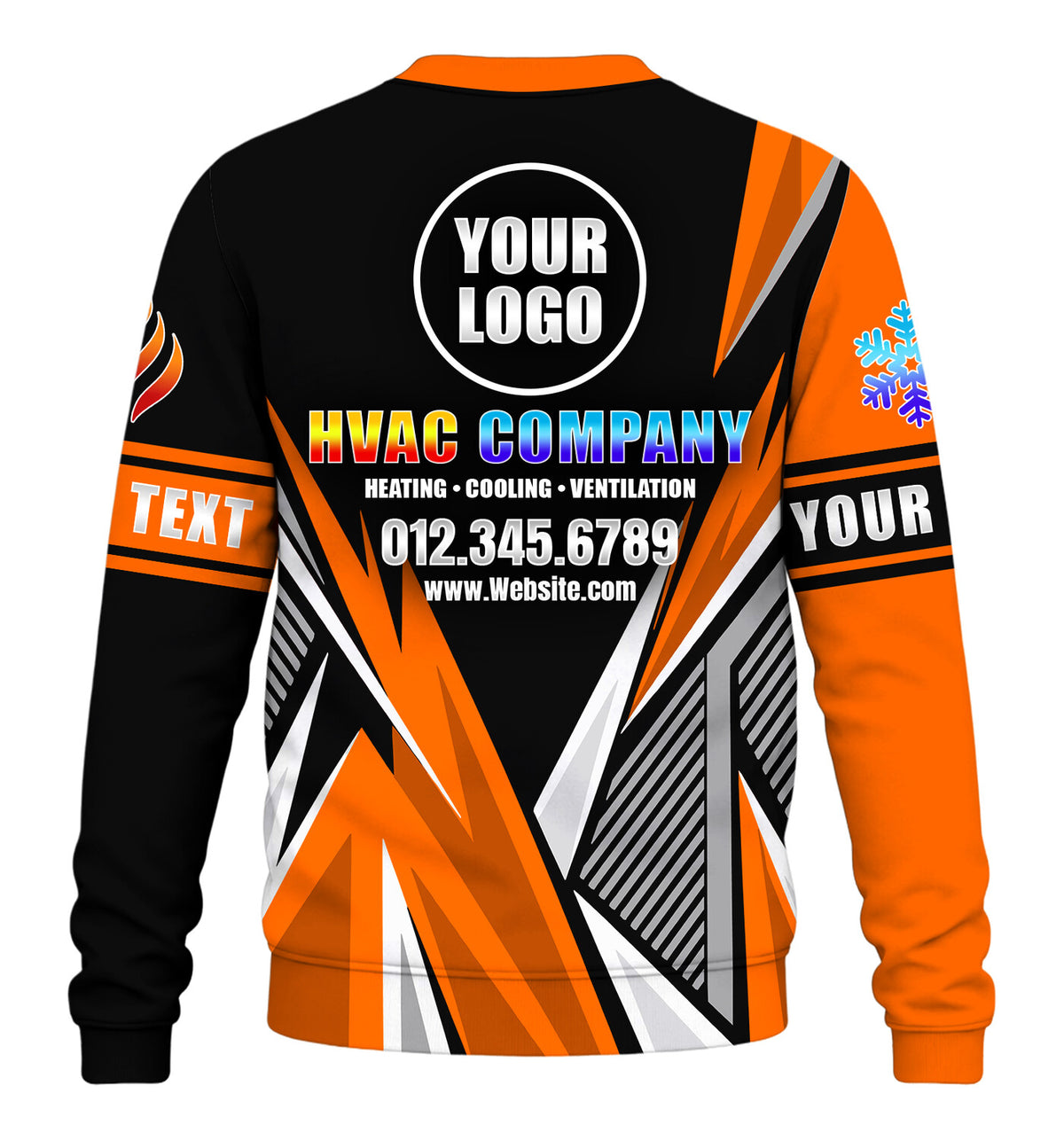 Lightning custom HVAC long sleeve shirt – orange – back