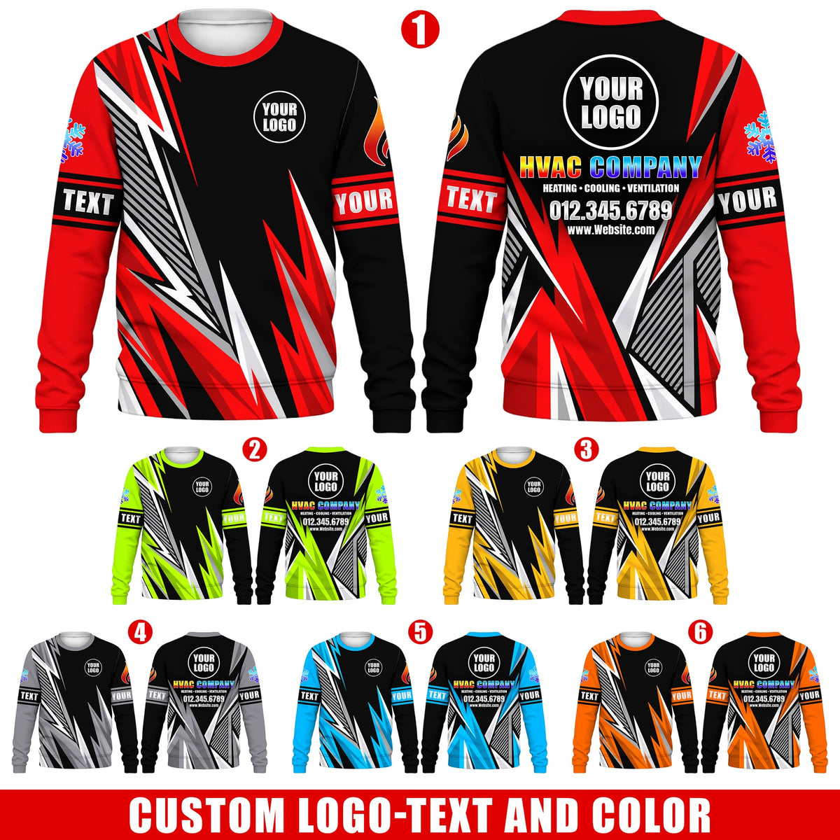 Lightning custom HVAC long sleeve shirt – six color overview